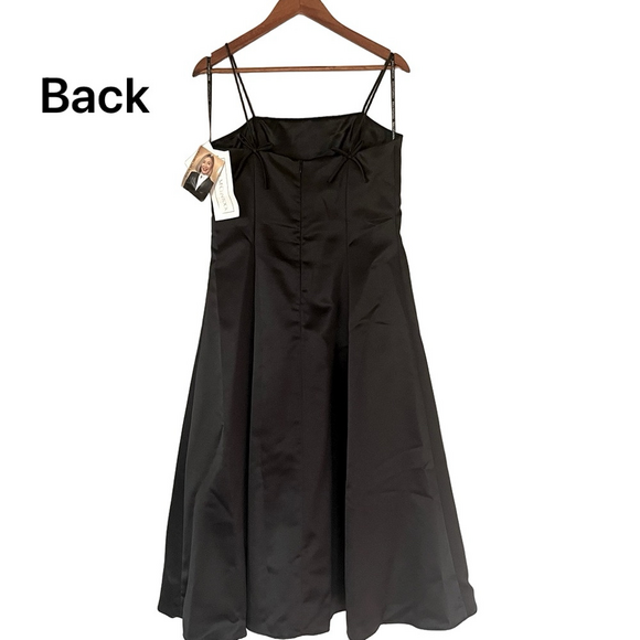 Vintage Scott McClintock Dress Black Satin Formal Midi Length Bow Details 12P - Picture 8 of 16